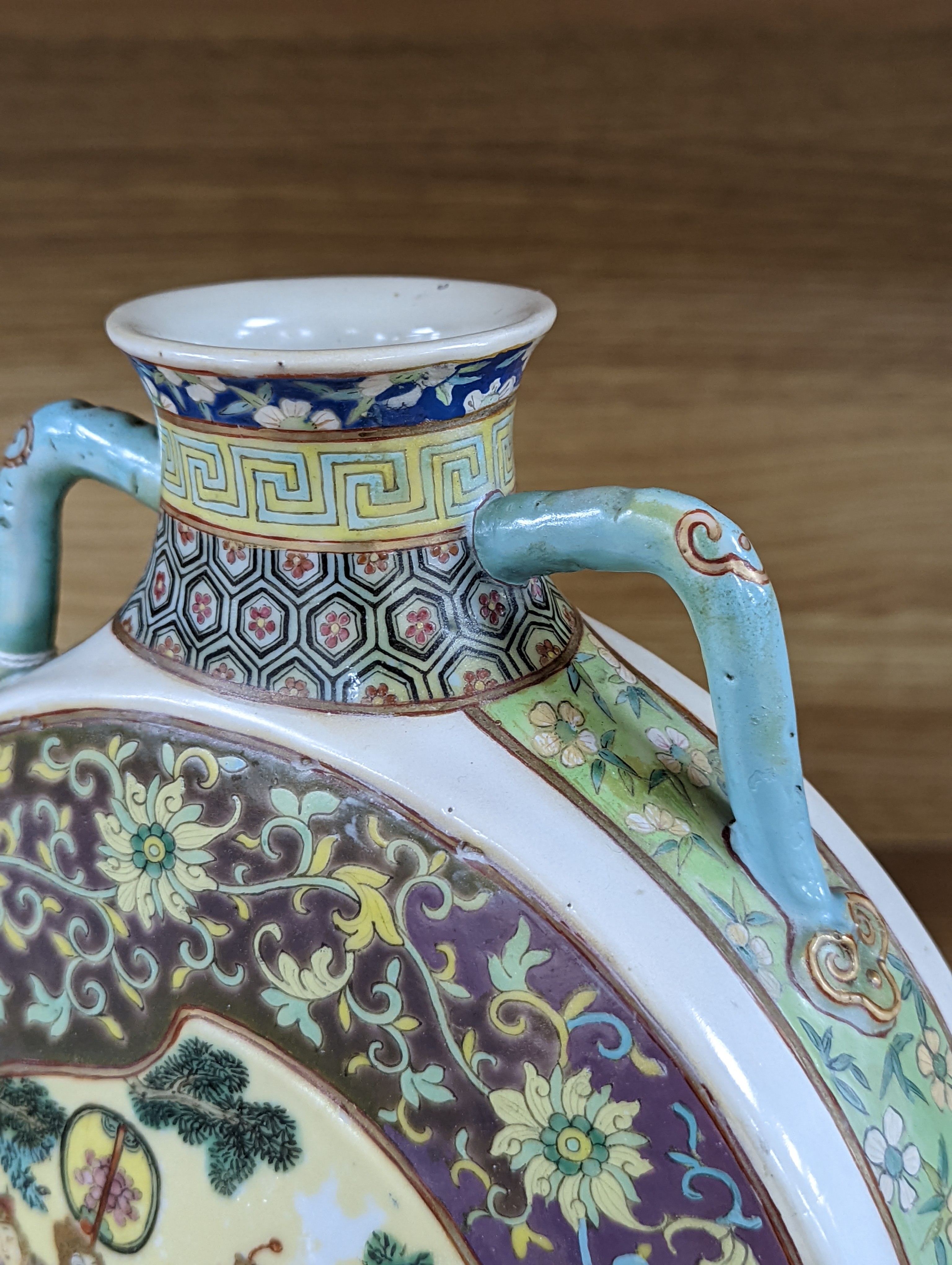 A Chinese famille rose moon flask, 19th century, restored 27cm